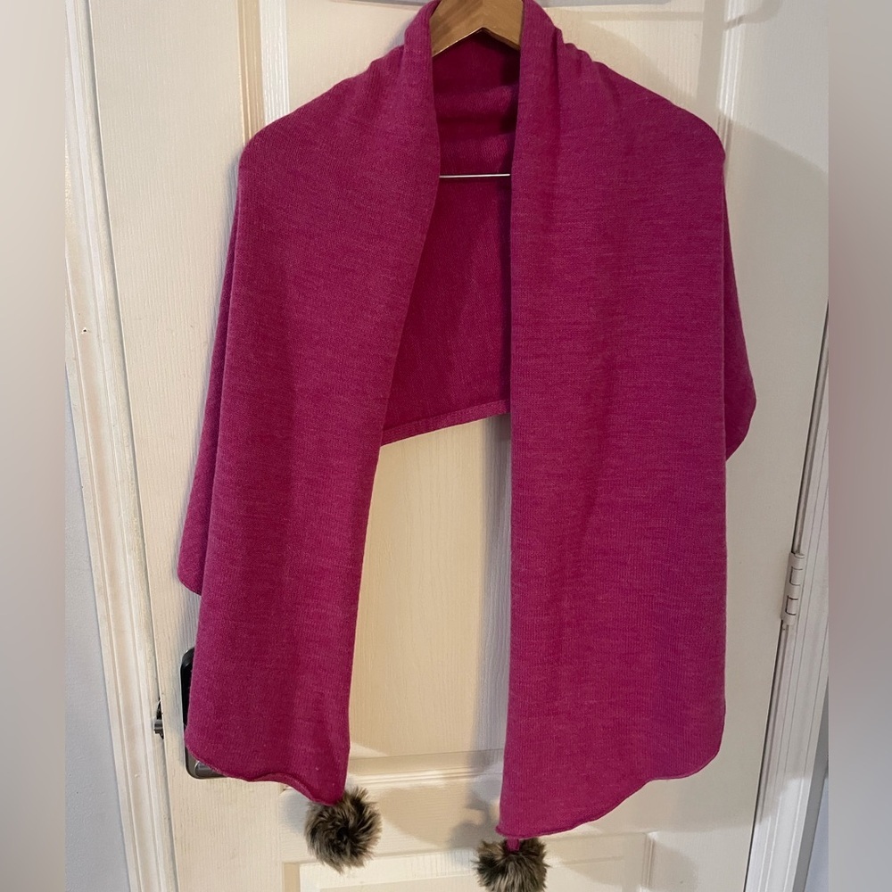 Mud Pie Pink Scarf with Fur Pom Poms